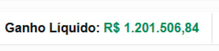R$1.201.506,84 DE GANHO LÍQUIDO. MÉTODO APLICADO COM CONSISTÊNCIA.